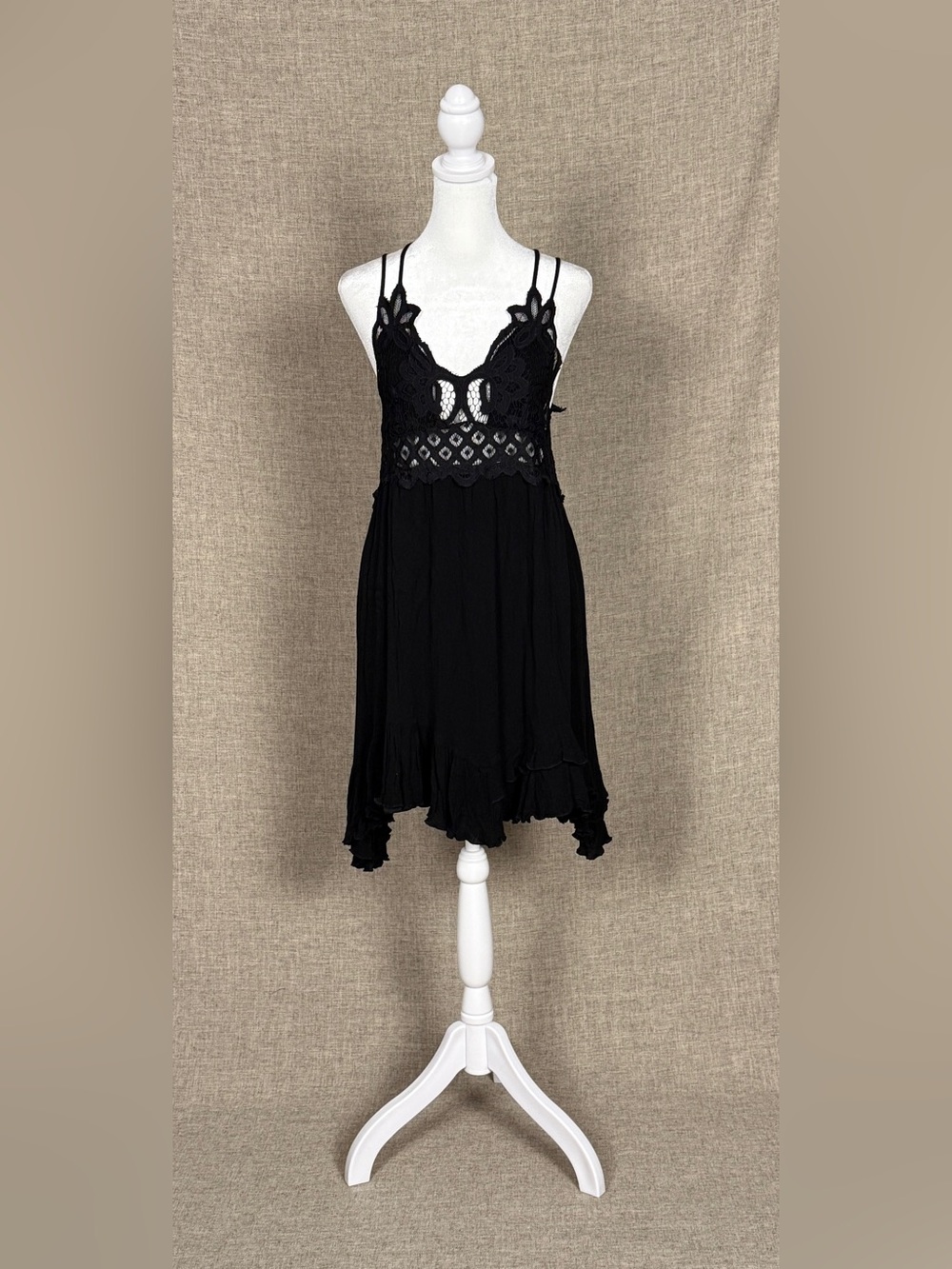 Black Lace V-Neck Spaghetti Strap Mini Dress Boho Witchy Festival